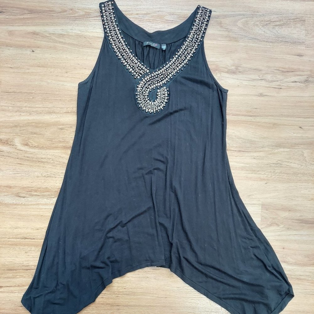 Fylo Black Beaded Sleeveless Tunic Top